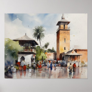 Marrakech Marokko Aquarel Kunstprint Poster