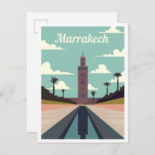 Marrakech Marokko Art Travel Illustratie Briefkaart (Voorkant / Achterkant)