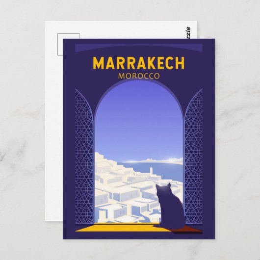 Marrakech Marokko Cat Retro Briefkaart (Voorkant / Achterkant)