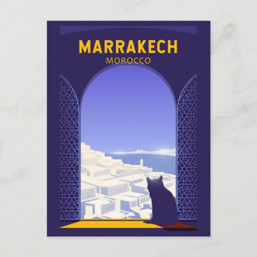 Marrakech Marokko Cat Retro Briefkaart (Voorkant)
