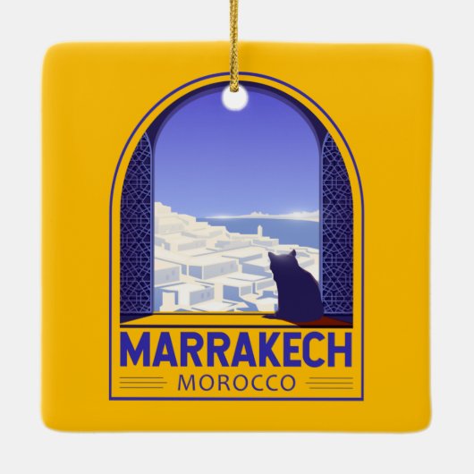 Marrakech Marokko Cat Retro Keramisch Ornament (Achterkant)