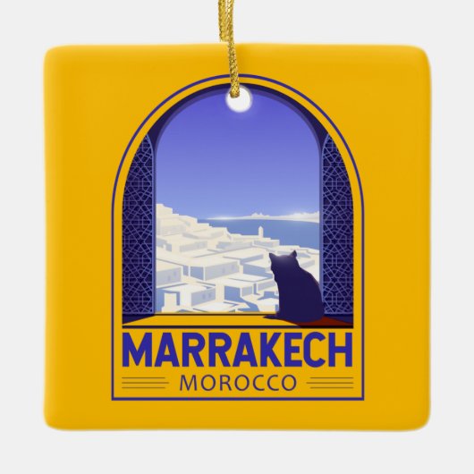 Marrakech Marokko Cat Retro Keramisch Ornament (Voorkant)