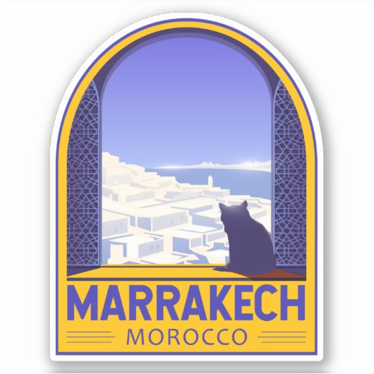 Marrakech Marokko Cat Retro Sticker (Voorkant)