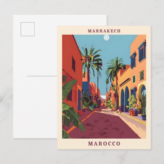 Marrakech Marokko Elegant Art Vintage Travel Briefkaart (Voorkant / Achterkant)