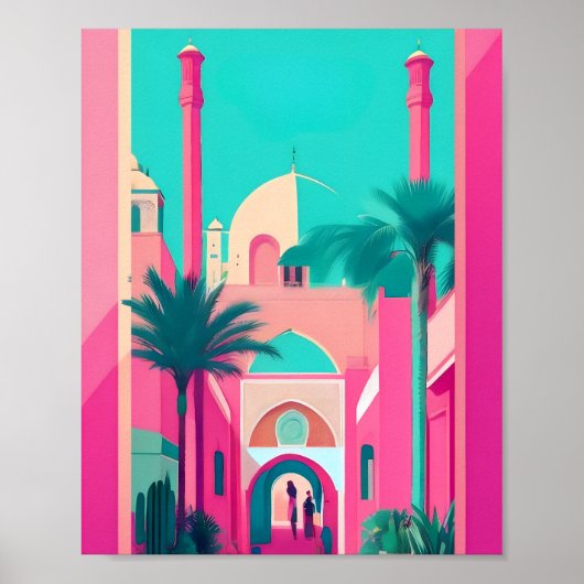 Marrakech Marokko Flat Vector Art Turquoise Poster (Voorkant)