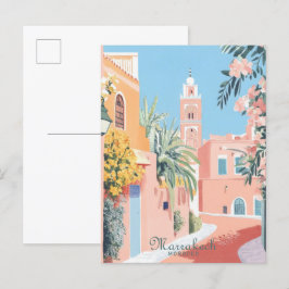 Marrakech Marokko Gouache Illustratie Reizen Briefkaart