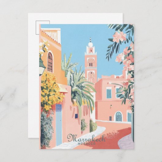Marrakech Marokko Gouache Illustratie Reizen Briefkaart (Voorkant / Achterkant)