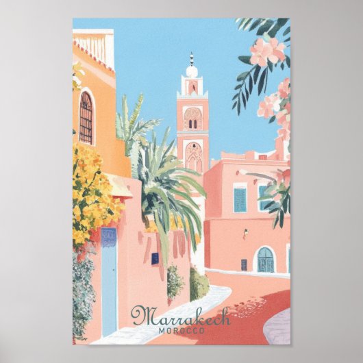 Marrakech Marokko Gouache Illustratie Reizen Poster (Voorkant)