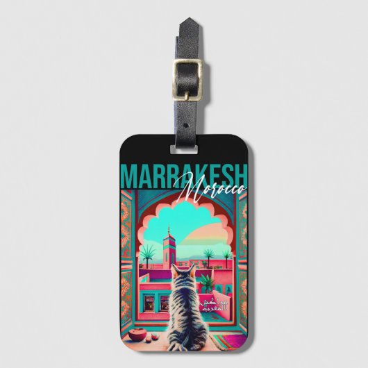 Marrakech Marokko Kat Reizen Toerisme Souvenir Bagagelabel (Voorkant (verticaal))