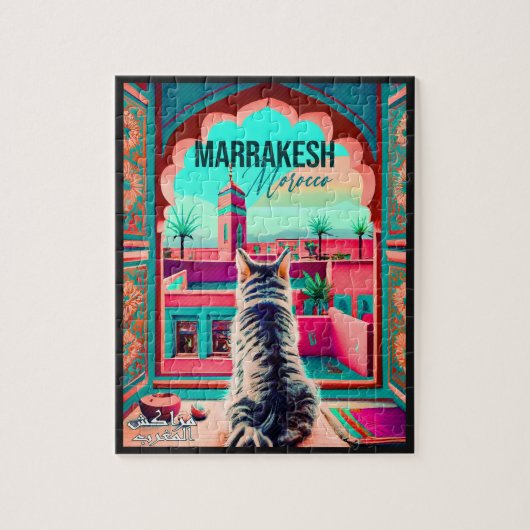 Marrakech Marokko Kat Reizen Toerisme Souvenir Legpuzzel (Verticaal)