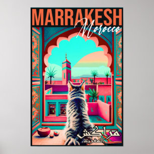 Marrakech Marokko Kat Reizen Toerisme Souvenir Poster
