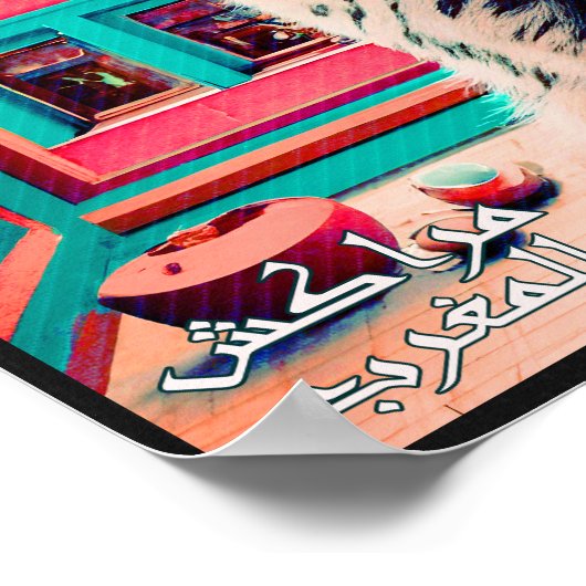 Marrakech Marokko Kat Reizen Toerisme Souvenir Poster (Hoek)