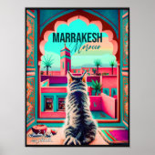 Marrakech Marokko Kat Reizen Toerisme Souvenir Poster (Voorkant)