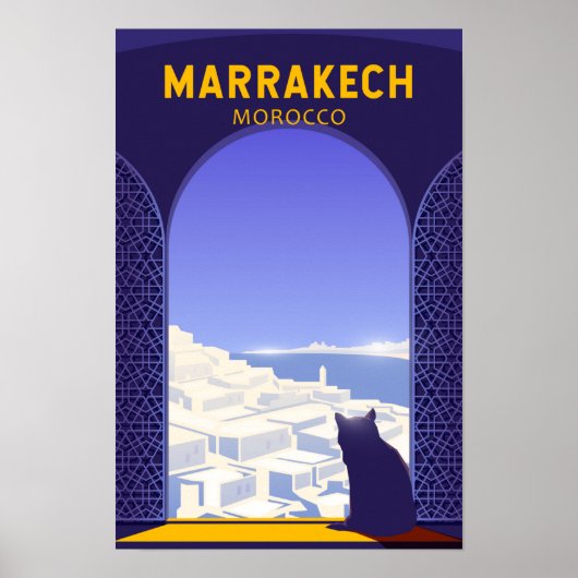 Marrakech Marokko Kat Retro Poster (Voorkant)