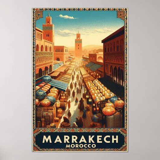 Marrakech Marokko  Markt Reizen Poster (Voorkant)