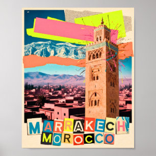 Marrakech Marokko Reis Koutoubia Klassieke Silhoue Poster