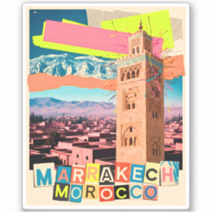 Marrakech Marokko Reis Koutoubia Vintage Silhouet Sticker