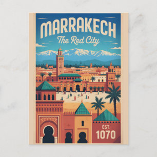 Marrakech Marokko Retro Reiseposter Kunst Briefkaart