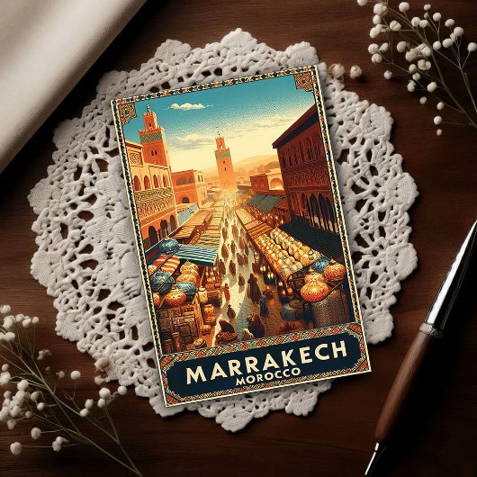 Marrakech Marokko Vintage Markt Reizen Briefkaart
