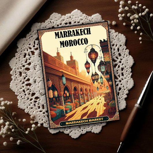 Marrakech Marokko Vintage Markt Reizen Briefkaart