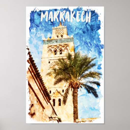 Marrakech Marokko Vintage Reizen Poster (Voorkant)