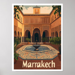 Marrakech Marokko Vintage Travel Illustratie Poster