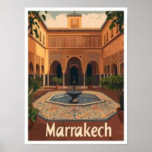 Marrakech Marokko Vintage Travel Illustratie Poster