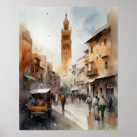 Marrakech Marokko Waterverf Art Print Poster (Voorkant)