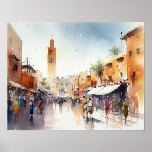 Marrakech Marokko Waterverf Art Print Poster (Voorkant)