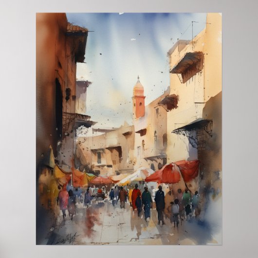 Marrakech Marokko Waterverf Art Print Poster (Voorkant)