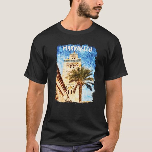 Marrakech Marokko Waterverf Kutubiyya Mosque of K T-shirt (Voorkant)