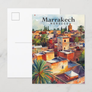 Marrakech Marokko Waterverf schilderij Reizen Briefkaart
