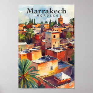 Marrakech Marokko Waterverf schilderij Reizen Poster