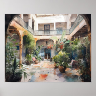 Marrakech Riad Marokko Schilderkunst Print Poster