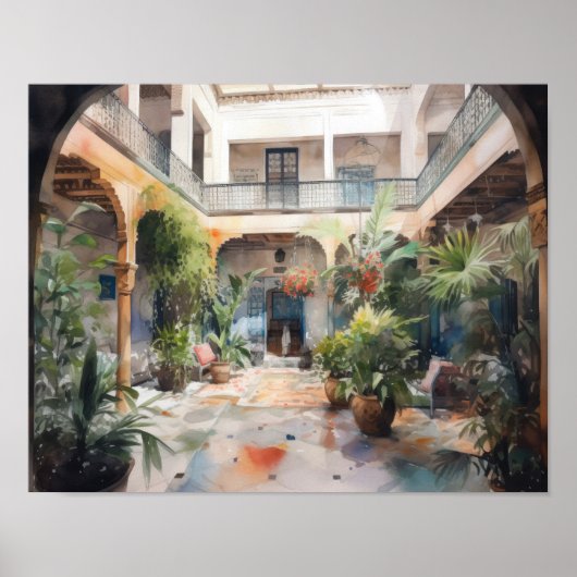 Marrakech Riad Marokko Schilderkunst Print Poster (Voorkant)
