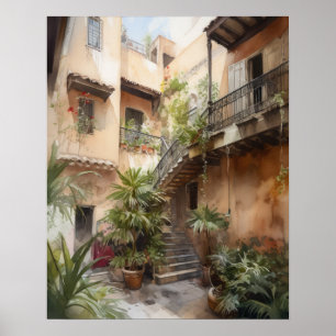 Marrakech Riad Marokko Schilderkunst Print Poster