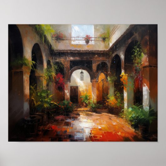 Marrakech Riad Marokko Schilderkunst Print Poster (Voorkant)