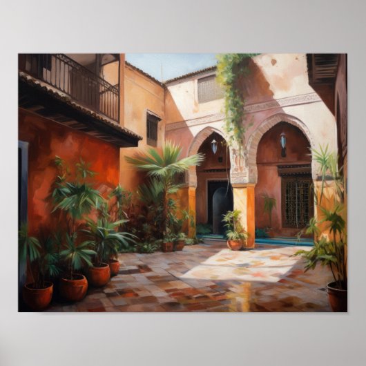 Marrakech Riad Marokko Schilderkunst Print Poster (Voorkant)
