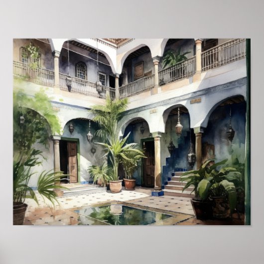 Marrakech Riad Marokko Schilderkunst Print Poster (Voorkant)