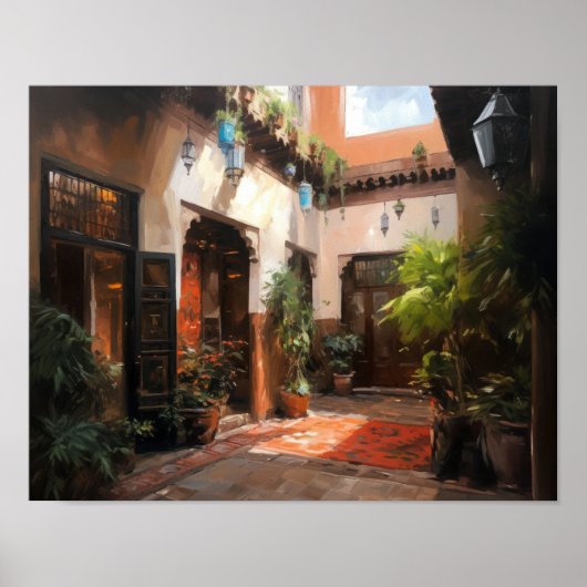 Marrakech Riad Marokko Schilderkunst Print Poster (Voorkant)