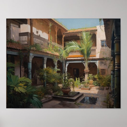 Marrakech Riad Marokko Schilderkunst Print Poster (Voorkant)