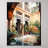 Marrakech Riad Marokko Waterverf Art Print Poster (Voorkant)