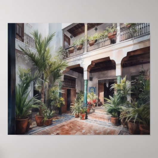 Marrakech Riad Waterverf Art Print Poster (Voorkant)