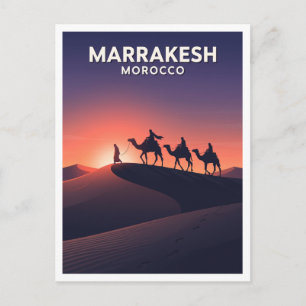 Marrakesh — Blauwe Uur Kameelkaravaan Silhouet Mar Briefkaart