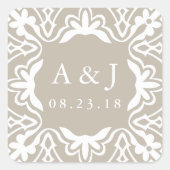 Marrakesh Bruiloft Monogram Stickers | Linnen Grei (Voorkant)