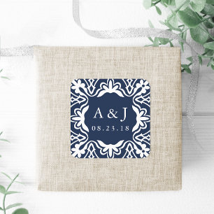 Marrakesh Bruiloft Monogram Stickers Marine