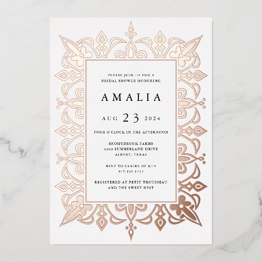 Marrakesh | Elegant Vrijgezellenfeest Folie Uitnodiging (Voorkant)