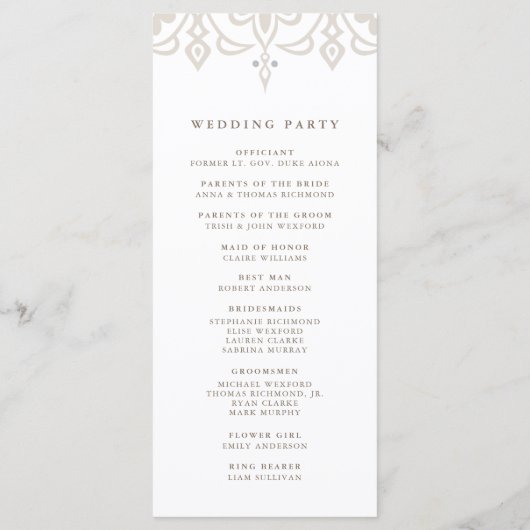 Marrakesh huwelijksprogramma | Linen Greige Programmakaart (Achterkant)