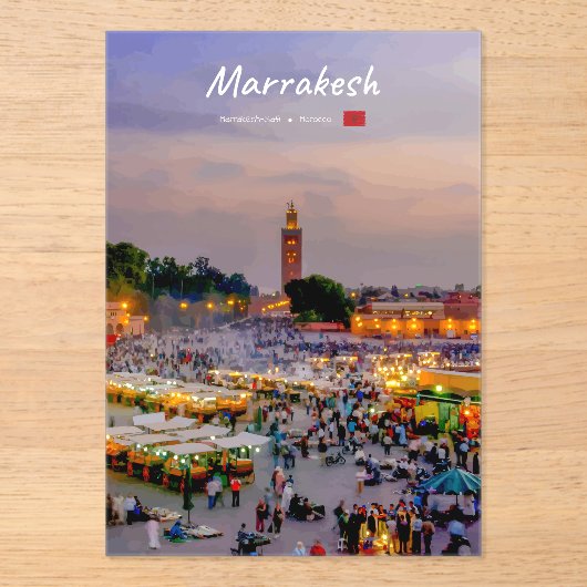 Marrakesh, Marokko - Jemaa el Fnaa plein Acryl Uitnodigingen (Voorkant)