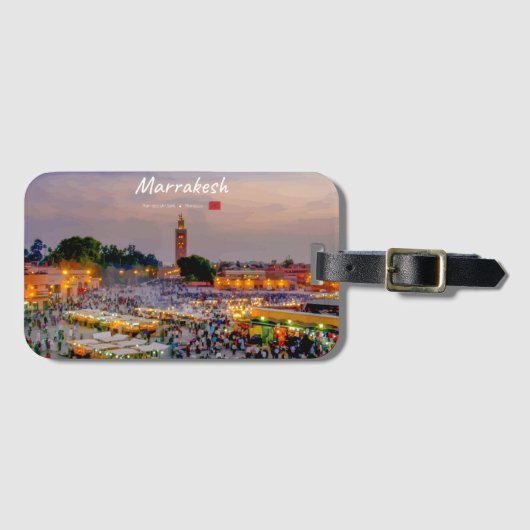 Marrakesh, Marokko - Jemaa el Fnaa plein Bagagelabel (Voorkant (horizontaal))
